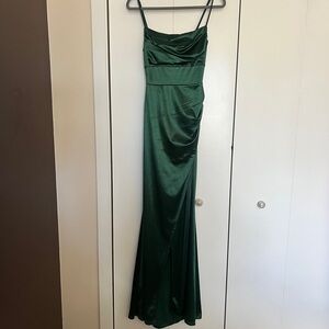 Windsor Emerald Green Satin Maxi Slip Dress with Cowl Neck